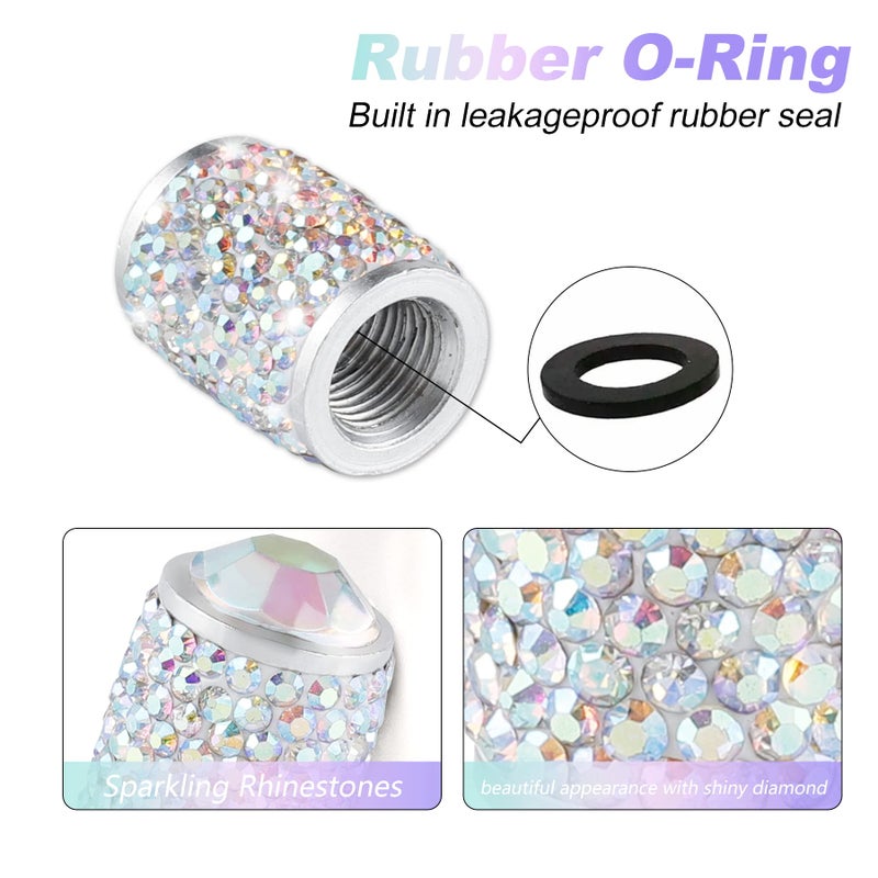 alpmosn Car Wheel Tire Valve Caps  4 PCS Bling Tire Valve Caps  Crystal Tire Caps Shinny Rhinestone for Women  Universal Car Dustproof Tire Valve Caps for Cars  Trucks  SUV and Motorcycles (AB) - Image 3